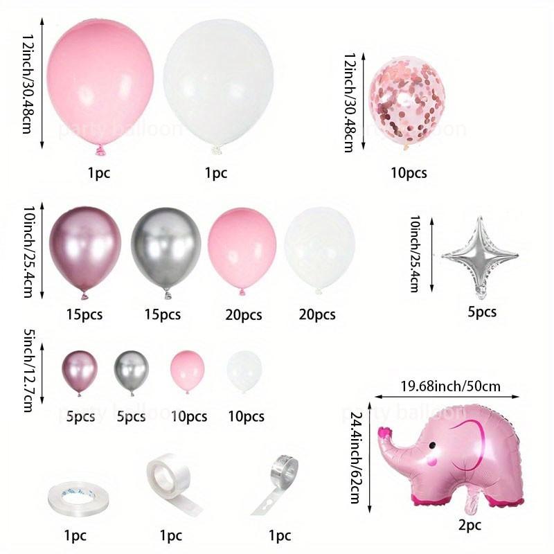 122 Piece Elephant Baby Girl Birthday Party Balloon Set, Bear, Star Aluminum, Latex, Metallic Balloons, Baby Shower Decorations