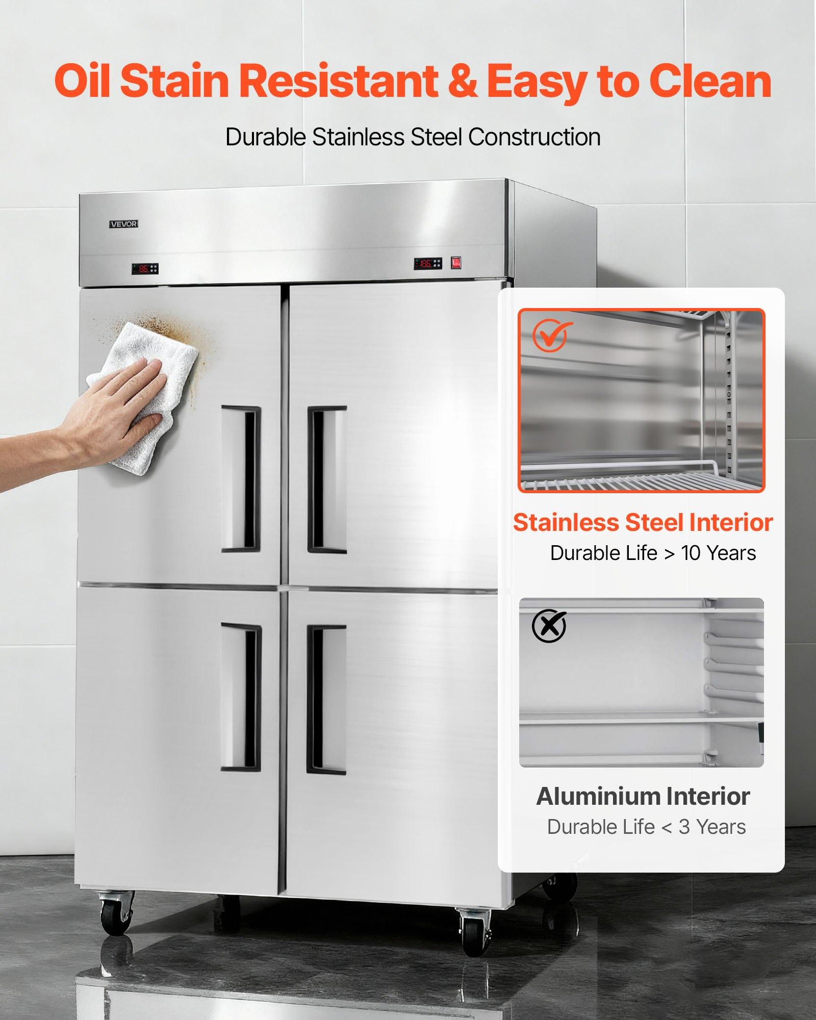Commercial Refrigerator and Freezer Combo 48"W, 31 Cu. Ft Stainless Steel Upright Freezer/Refrigerator with 4 Doors, Auto-Defrost, 6 Adjustable Shelves, UL Certified