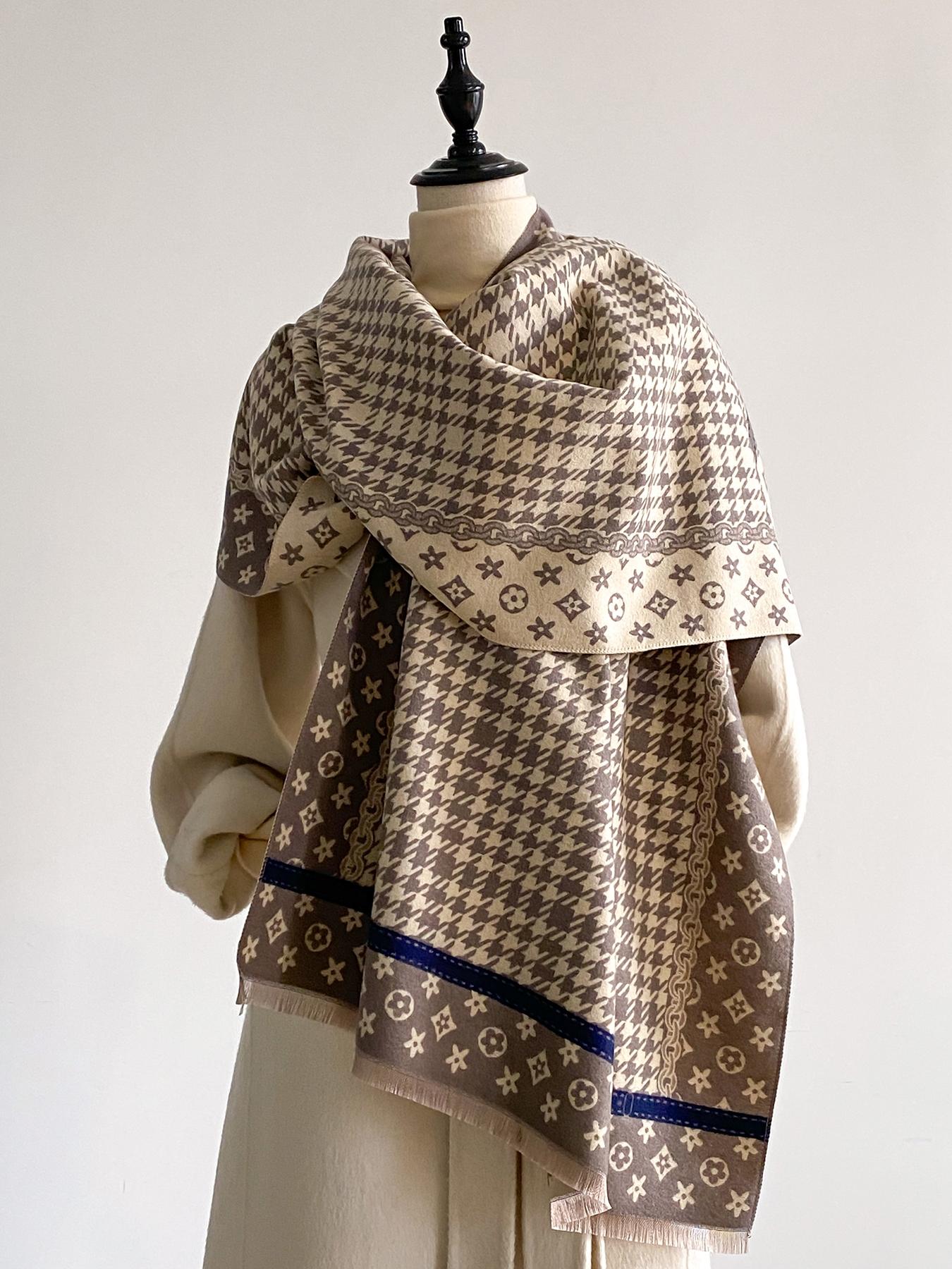 Women's Fashion Elegant Plaid Scarf with Fringe Decoration, Soft Warm Shawl for Fall & Winter, Stylish Accessory for Women and Girls, Blanket Scarf