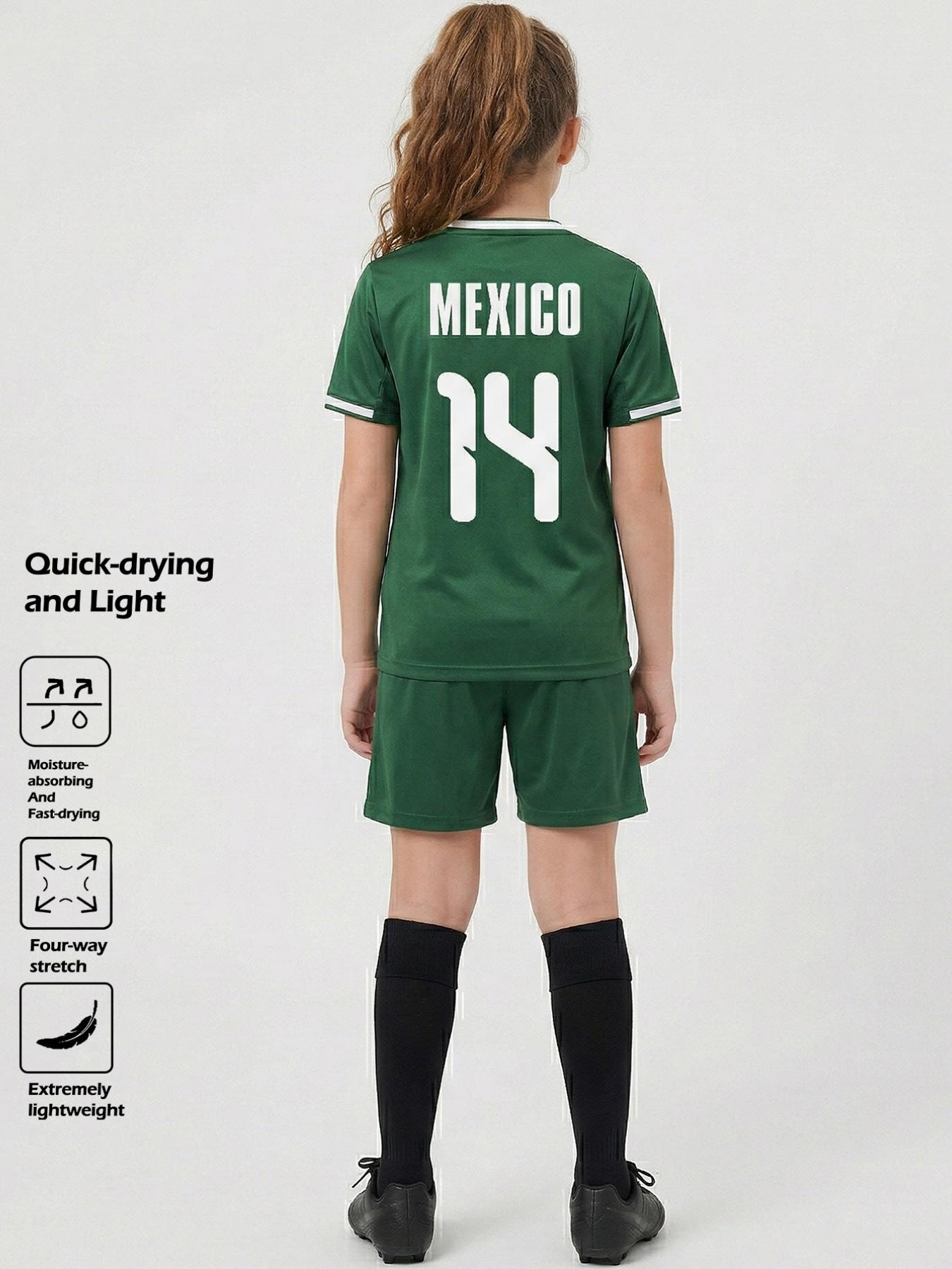Mexican Style Football Kit Set, Unisex Quick-Dry Soccer Wear #14, Moisture-Wicking Lightweight Sports Clothes for Training, Parties, Casual Use
