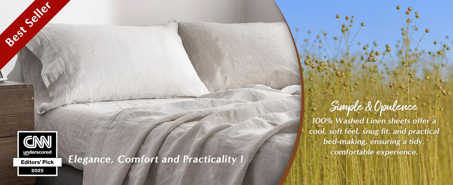 Simple&Opulence 100% Linen Duvet Cover Set, Belgian Flax Breathable Bedding, Comforter Cover+ Pillowsham with Coconut Button Closure