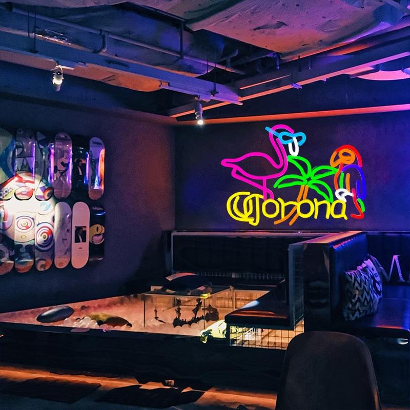 Flamingo and Parrot Coronet Neon Sign for Wall Decor Beer Bar LED Man Cave Neon Light USB Powered Neon Art Signs Decor Gifts