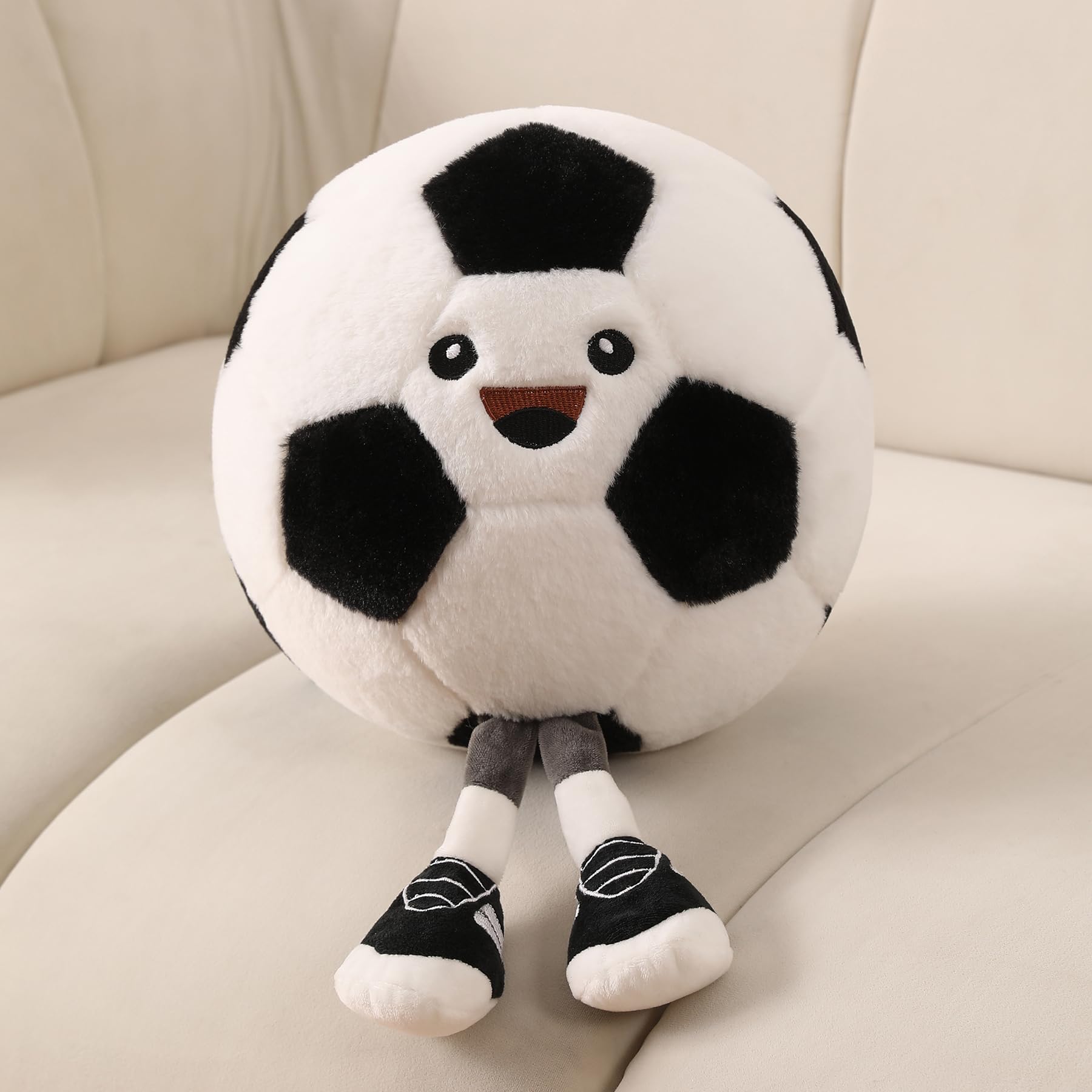 Funny Soccer Ball Plush Pillow with Legs - Adorable Stuffed Animal Toy for Boys and Girls, Soccer-Themed Throw Pillow Gift for Room Decor, Sofa or Bed, Soft Stuffed Animal (Soccer 10 Inch)