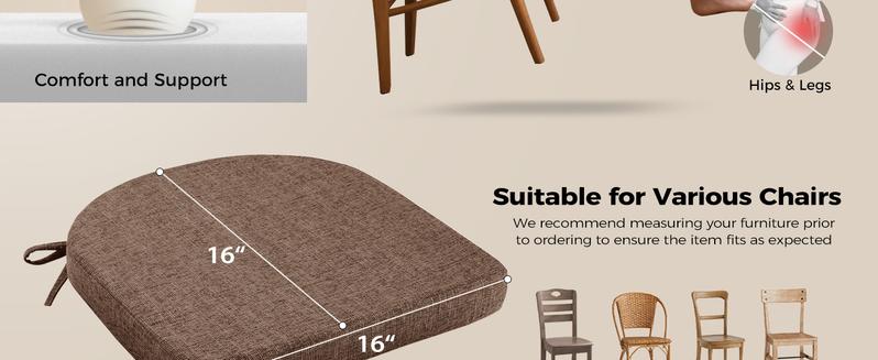 Downluxe Soft Memory Foam Chair Cushions for Dining Chairs, 16"x16"x2" U-Shaped with Ties & Non-Slip Backing, Microfiber Polyester, Christmas Gifts, #TikTokShopBlackFriday