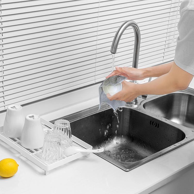 【Holiday Haul】-PSOS 10 Counts Multipurpose Non-Scratch Wire Dishcloths – Reusable Dishwashing Rags for Wet & Dry Use, For sinks, pans and dishes，Silver, 2-Layer Kitchen Cleaning Cloth Cleaning Tool
