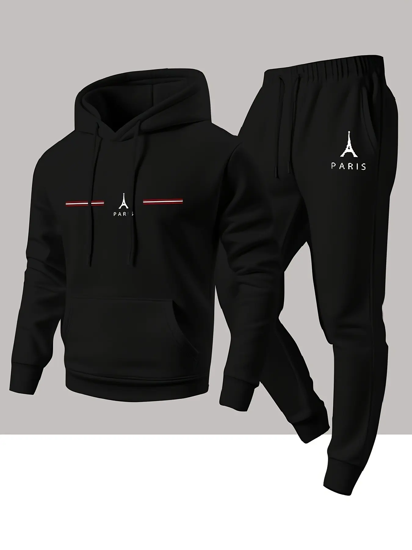Men's Fall Winter Casual Sport Two-Piece Set, New Winter Fleece Lined Hoodie + Pants, Fashion Geometric Print, Loose-Fit, Multi-Color Options