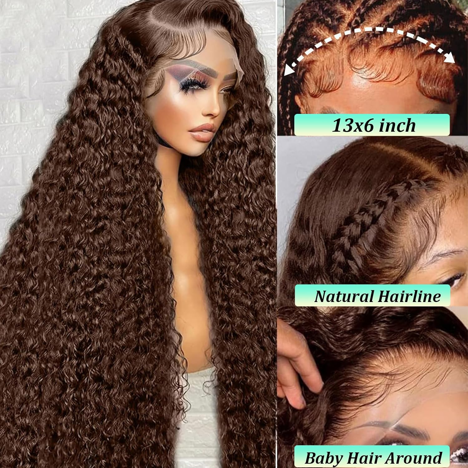 Chocolate Brown Deep Wave Lace Front Wigs Human Hair 180 Density 4# 13x4 13x6 HD Lace Frontal Wigs Curly Human Hair Brown Glueless Wig For Women Pre Plucked with Natural Hairline #TikTokShopHolidayHaul