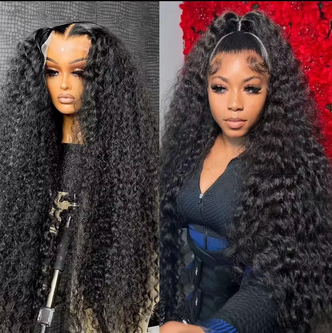 Bling Hair Kinky Curly 13x4 HD Lace Frontal Wig For Women Brazilian 30 32 Inch Transparent 13x6 Deep Wave Lace Frontal Human Hair Wigs