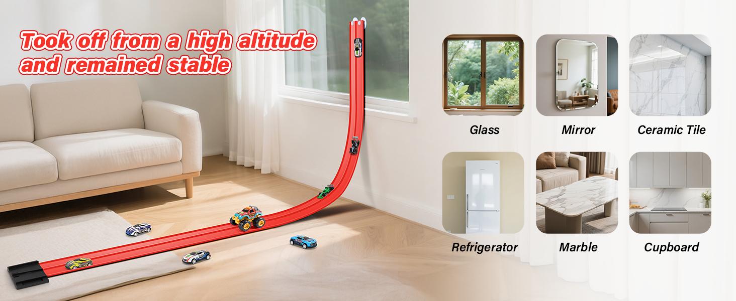 Hotfree Flex Tracks 15Ft for Kids, STEM Flexible Race Car Ramp Track with 4 Small Racecars 12 Suction Cups and 1 Hook, Compatible with Hot Wheels and Diecast 1/64 Cars, Rolls Up Portable Racetrack for Ages 3+, Easter Toy Birthday Christmas Gifts for Kids