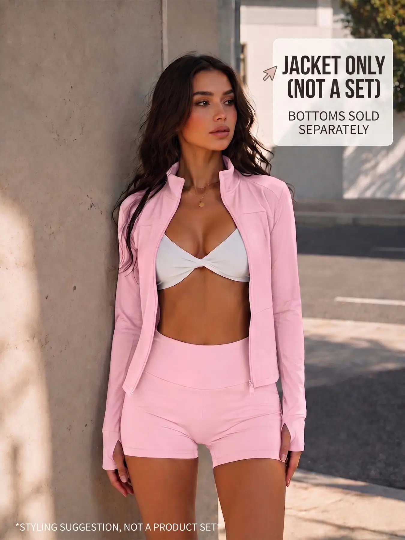 Women's Fitted Zip Up Workout Jacket, Long Sleeve Stand Collar Athletic Jacket, Sporty Style for Yoga, Gym, Running, Everyday Wear