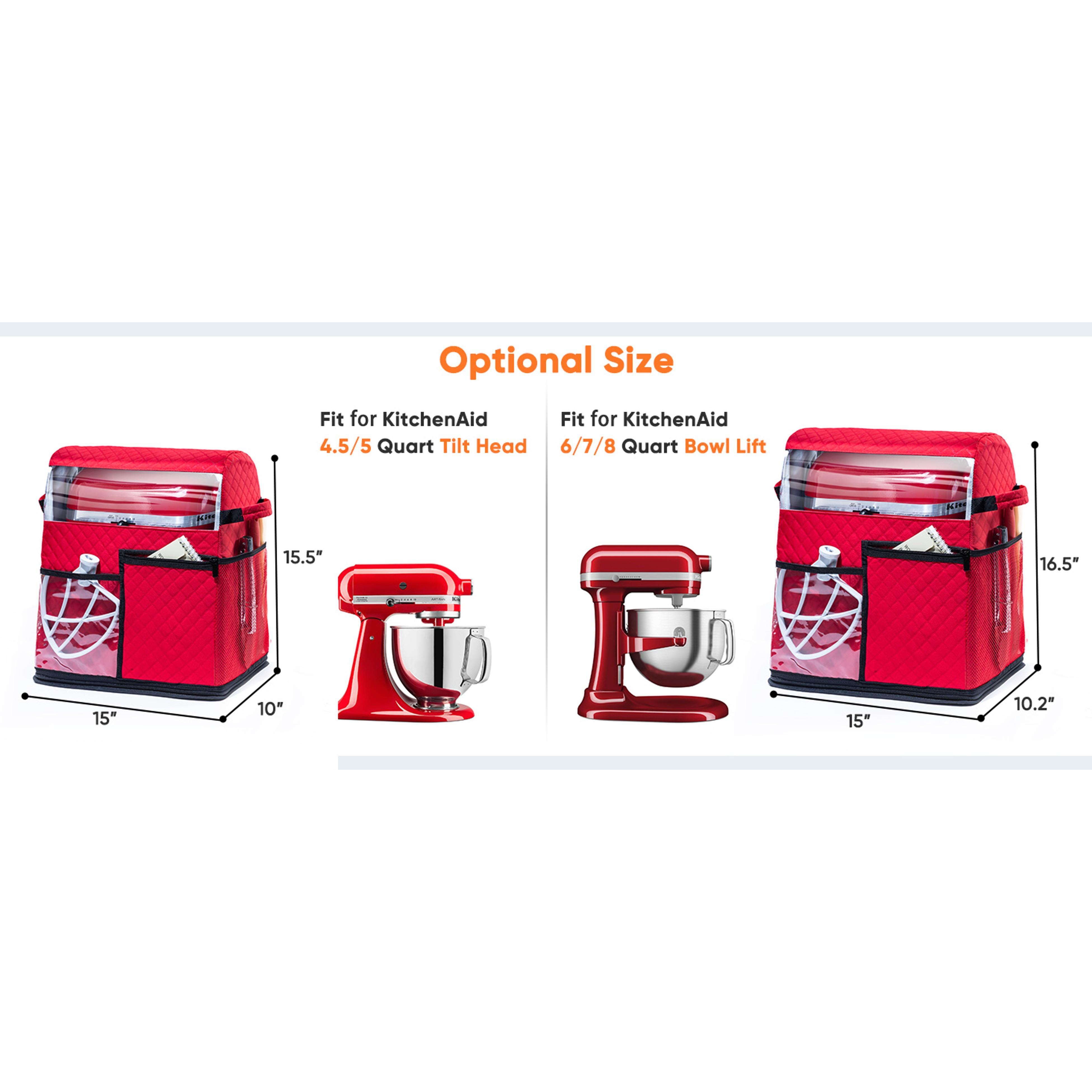 Stand Mixer Cover with Detachable Appliance Sliders Base Compatible with KitchenAid Mixer-Storage Bag for 6/7/8 Quart with Pockets for Kitchen Aid Accessories and Attachments