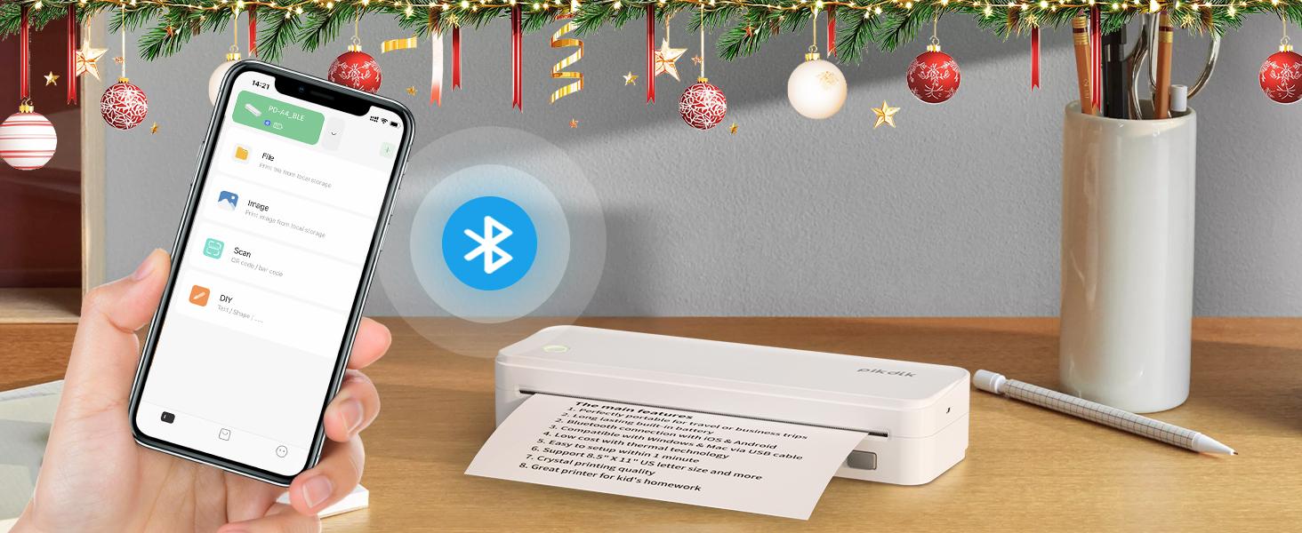 JADENS Portable Printers Wireless for Travel, Support 8.5" X 11" US Letter, Bluetooth Thermal Printer Inkless Mobile Printer for Office Home