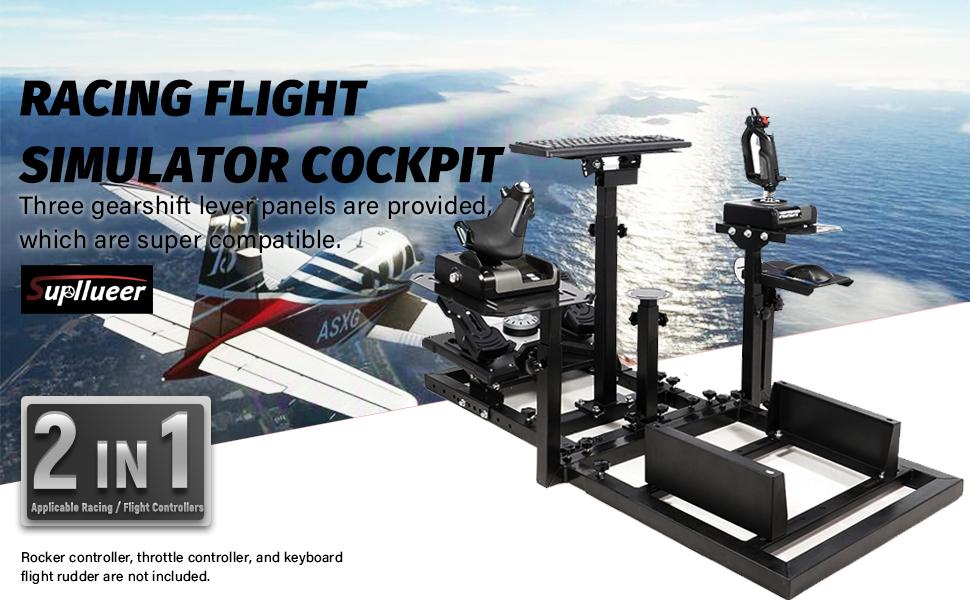 Supllueer Racing Flight Simulator Cockpit Adjustable Fit for Thrustmaster Hotas Warthog T300 Logitech X52 PRO G920 G923 Fanatec Racing Wheel Stand Without Seat Wheel Pedal Throttle Joystick Keyboard