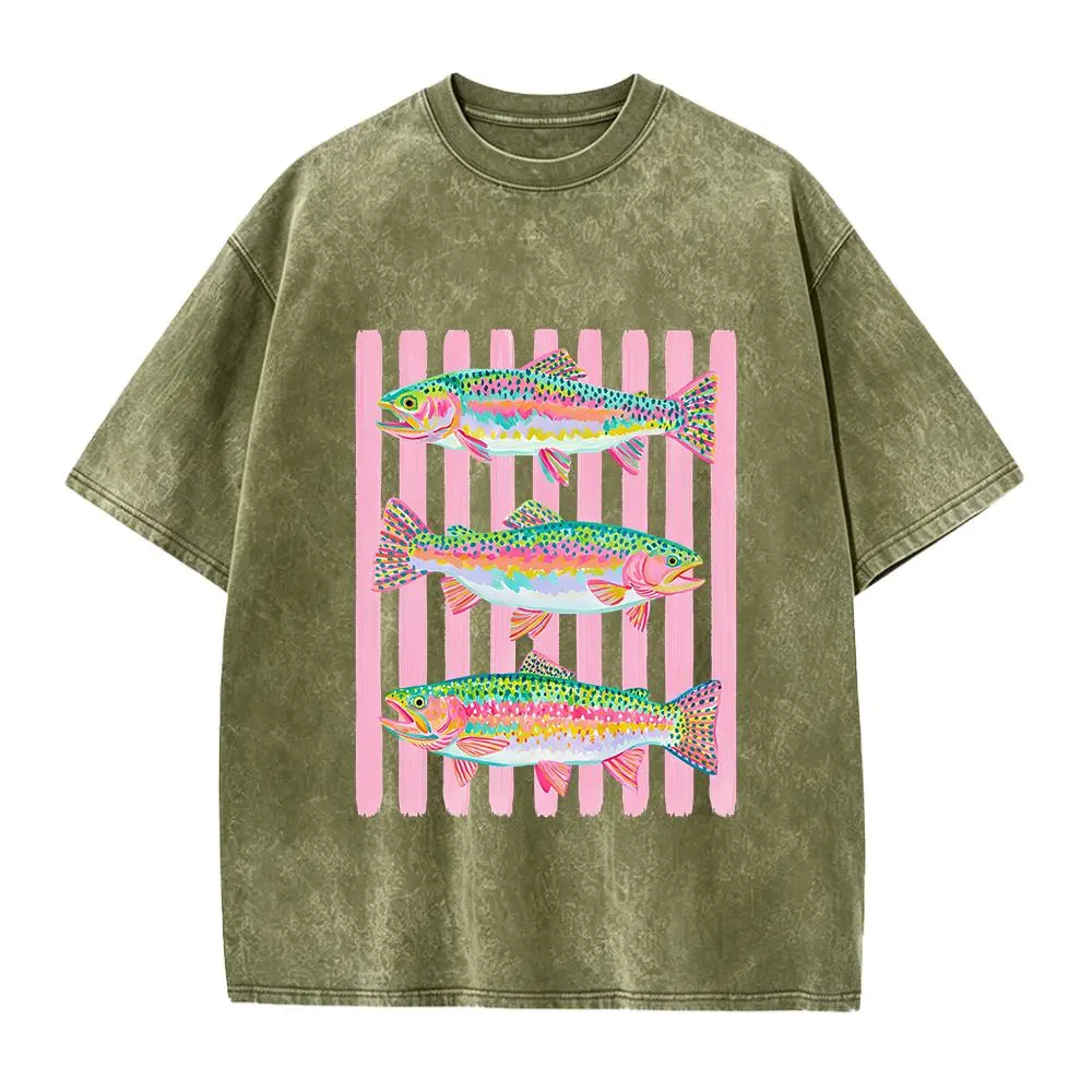 Rainbow Trout Fishing Shirt, Preppy Summer Graphic Tee, Bright Color Fish T-Shirt, Outdoor Girls Fishing Shirt