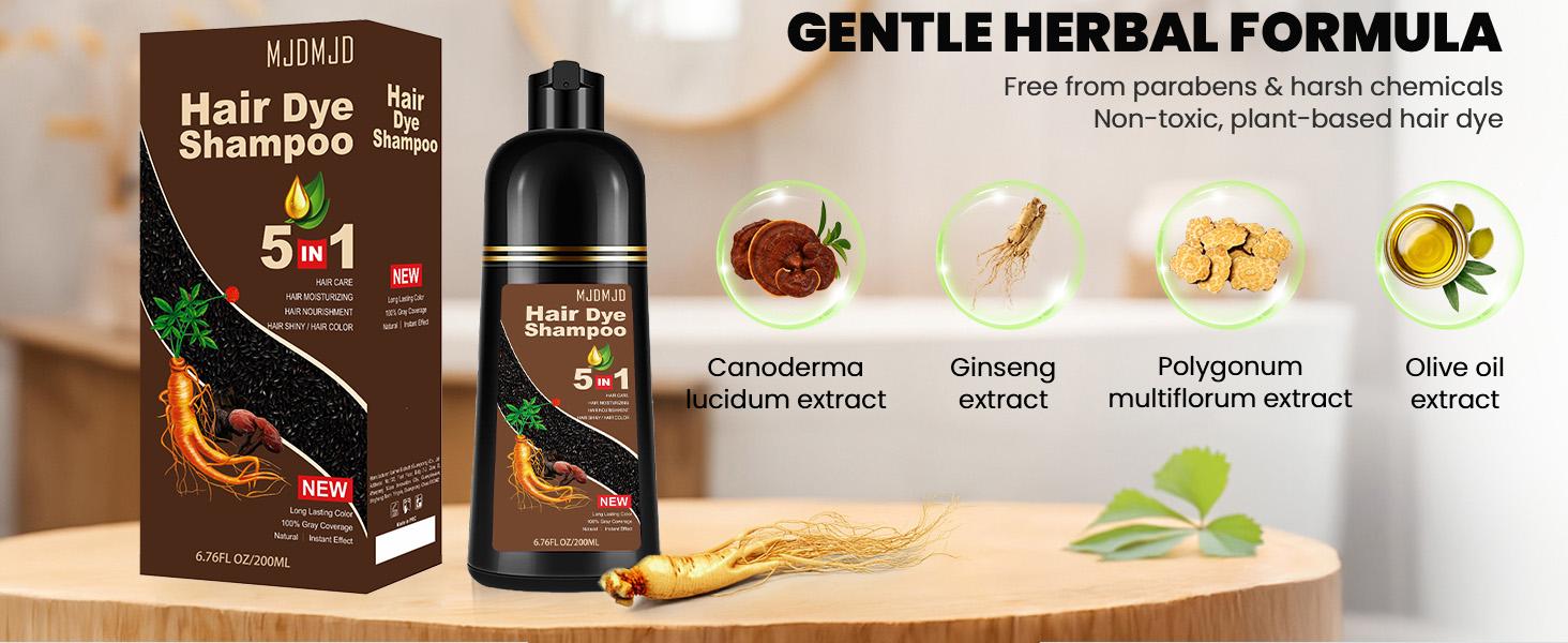 5-in-1 Dark Brown Hair Dye Shampoo – Natural Herbal Hair Color Shampoo with Ginseng, 100% Gray Coverage for Men & Women, Long Lasting Dark Brown, Easy to Use 200ML 5-in-1 Dark Brown Hair Dye Shampoo – Natural Herbal Hair Color Shampoo with Ginseng, 100% Gray Coverage for Men & Women, Long Lasting Dark Brown, Easy to Use 200ML