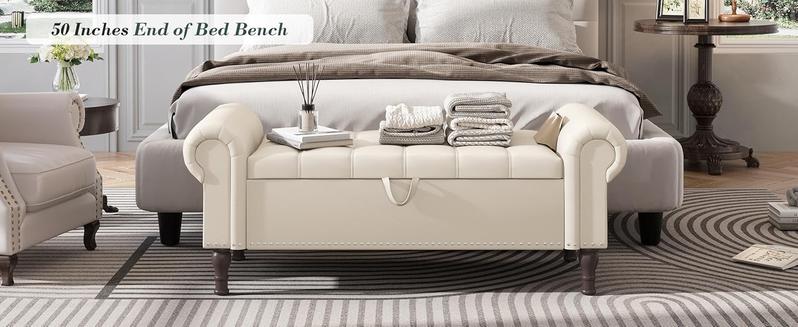 YOUDENOVA Storage Ottoman Bench for Bedroom 51" Queen Leather Storage Bench with Button, Upholstered Bedroom Bench with Rolled Arms for Living Room, Storage Room, Entryway Modern Furniture YOUDENOVA Storage Ottoman Bench for Bedroom 51" Queen Leather Storage Bench with Button, Upholstered Bedroom Bench with Rolled Arms for Living Room, Storage Room, Entryway Modern Furniture