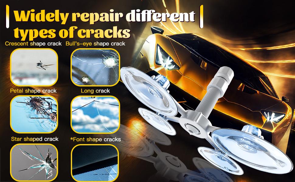 Windshield Crack Repair Kit, Windshield Repair Kit for Chips and Cracks, 4 Pcs Car Glass Repair Kit, Cracks Gone Glass Repair Kit Automotive Quick Fix for Chips, Cracks, Bullseyes (Yellow)