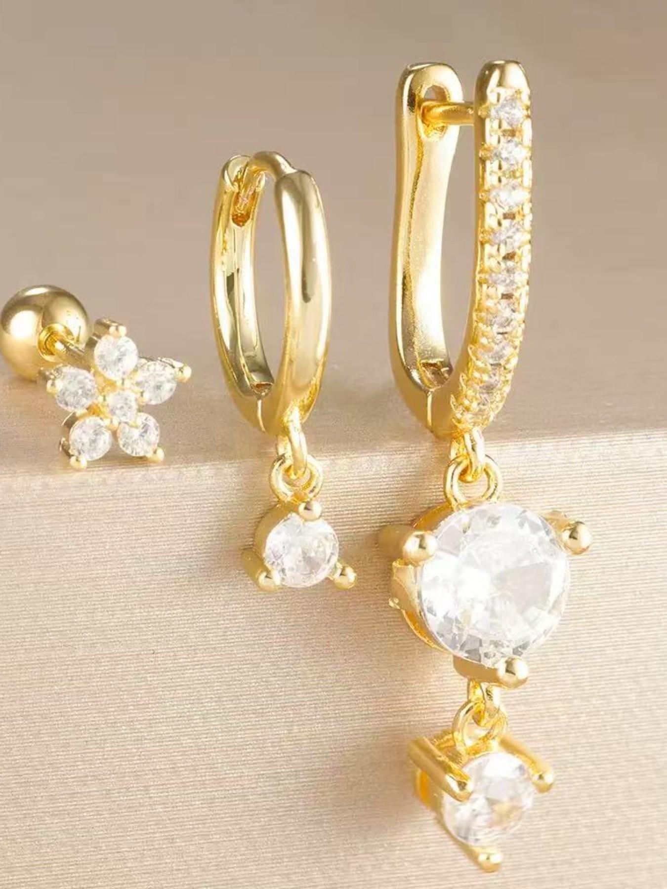 3-Piece Asymmetrical,  Gold Hoop Earrings Gold Plated Huggie Hoop Earring Stack For Women, Dangle Earrings Hypoallergenic Dainty Drop Gold Earrings Hoops for Women Girls Jewelry Gift