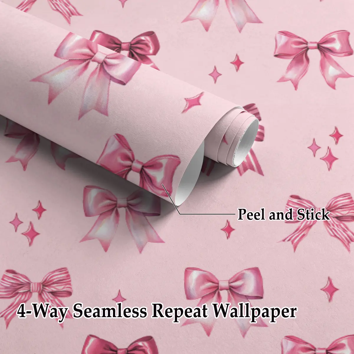 1 Roll Peel & Stick PVC Wallpaper,Girl style bow print,Peel & stick removable wall decal, fine clear print covers wall cracks, decor sticker for dining room, bar and all indoor furniture