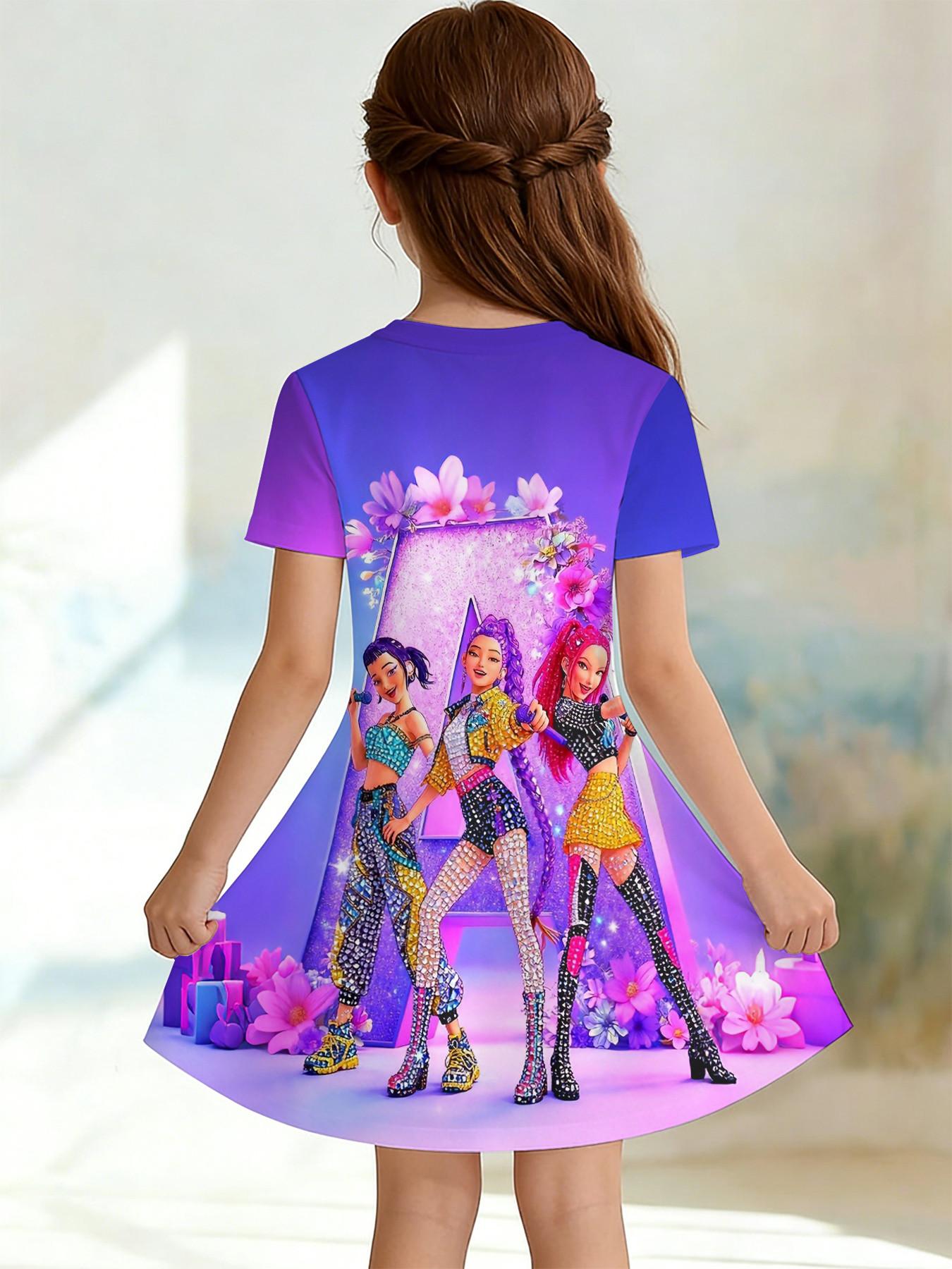 Girls' 3D Dress Base Kpop Girl Group City Note Full Print, Perfect for Parties, Festive Gifts, Birthday Presents