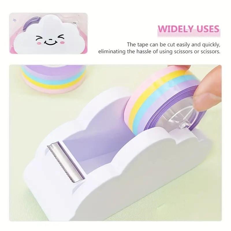 Cloud-Shaped Tape Dispenser Desktop Office Desk Tape Cutter with Rainbow Roll, Home Office School Supplies, Tape Roll Distributor