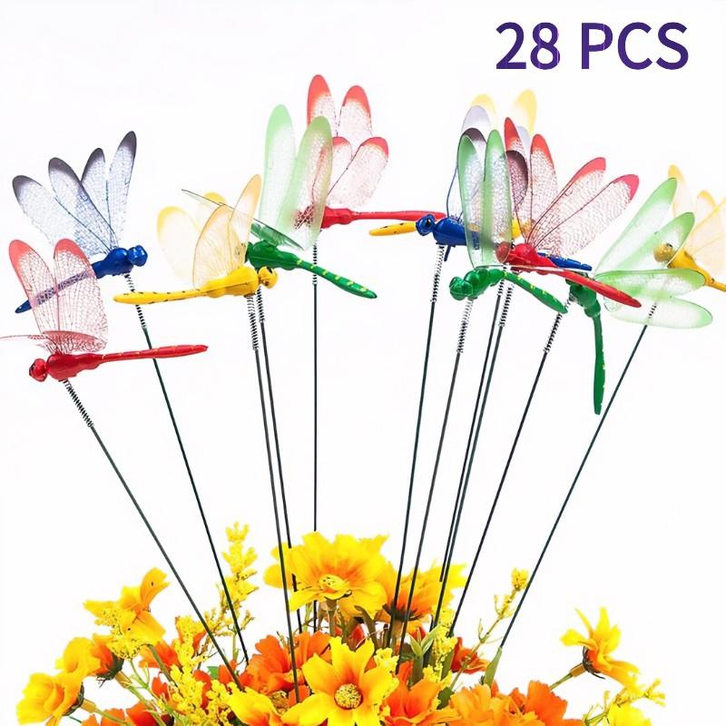 12/28 PCS 3D Dragonfly Garden Decor, Dragonfly Stakes Outdoor Art, Fly Deterrent & Bird Scare, DIY Lawn Patio Aesthetic Ornaments, Unique Home & Garden Gifts