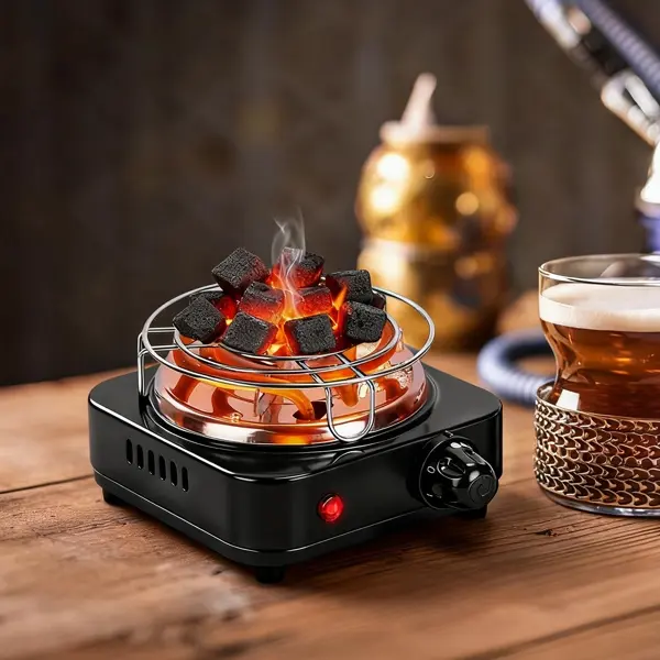 Unisex Compact Electric Charcoal Burner, 500W Fast Heating, 5 Temperature Gears, Thermostat Safety, Stainless Steel Coil, Functional Bonus Accessories for Outdoor Camping/Indoor Use