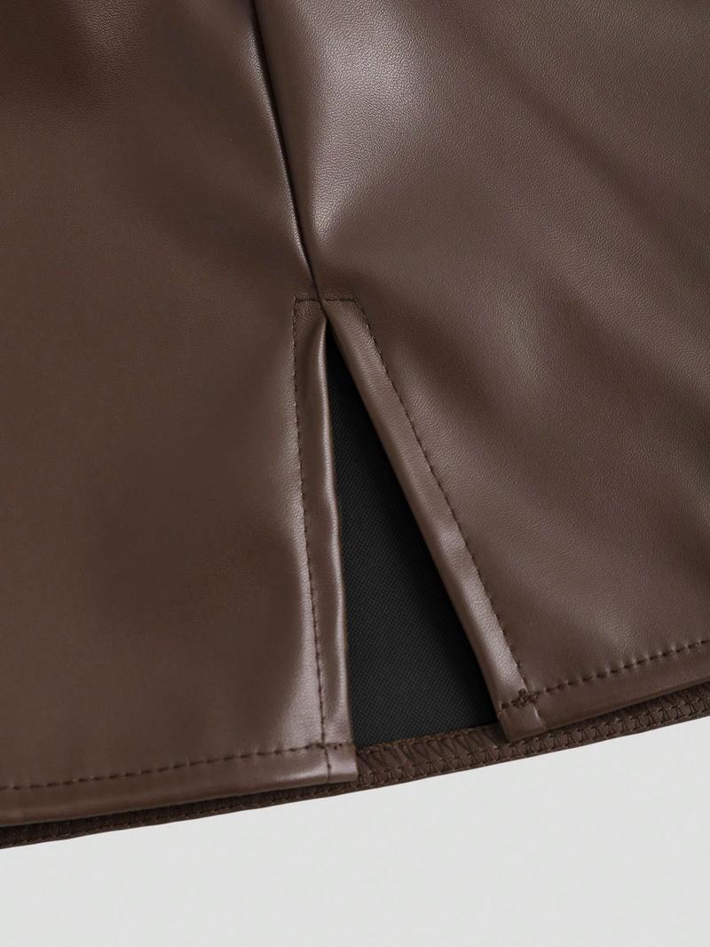Women's High-Waisted Pleated Mini Skirt PU/Suede Leather Vintage Retro Y2K Side-Slit Flared A-Line for Spring Fall Brazilian Elegant Skirt  Valentine's Day Date & Party