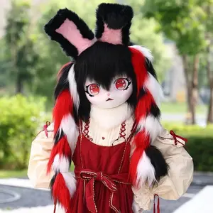 Animal Furry Fursuit Head Mask Plush Cat Fox Mask Costume Props for Halloween Cosplay Party Performance props Children's gifts