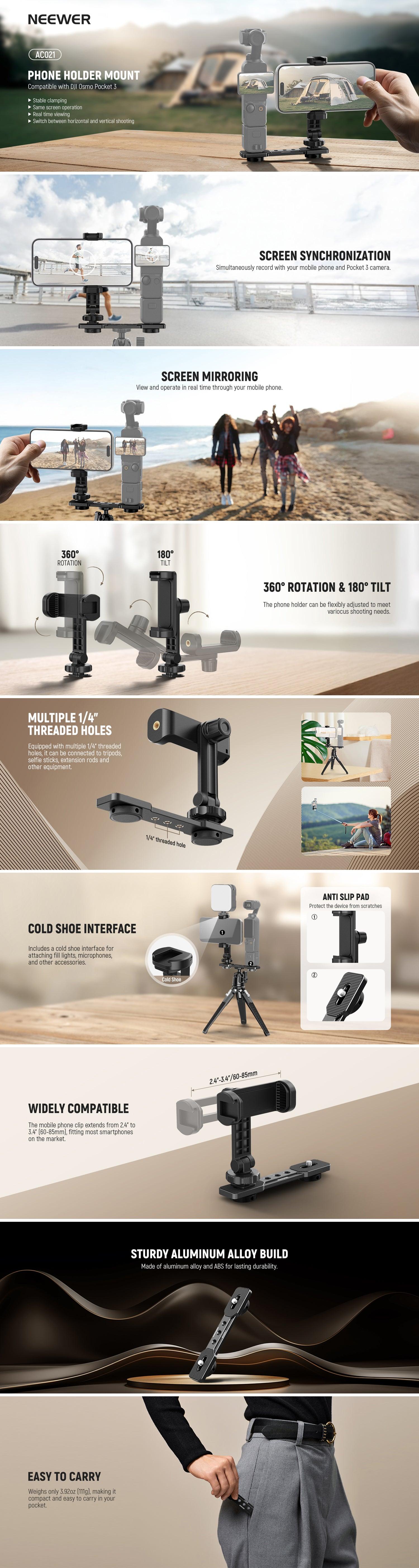 NEEWER AC021 Phone Holder Mount For DJI Osmo Pocket 3 NEEWER AC021 Phone Holder Mount For DJI Osmo Pocket 3