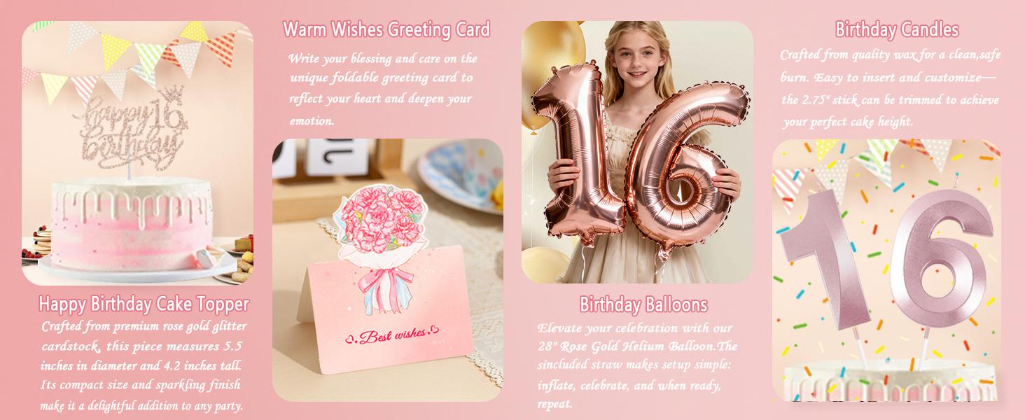 Sweet 16 Birthday Party Decorations Kit for Girls - Includes Sash, Tiara, Cake Topper, Number Candles & Balloons. Complete 16th Birthday Party Supplies Set, Perfect Gift Idea