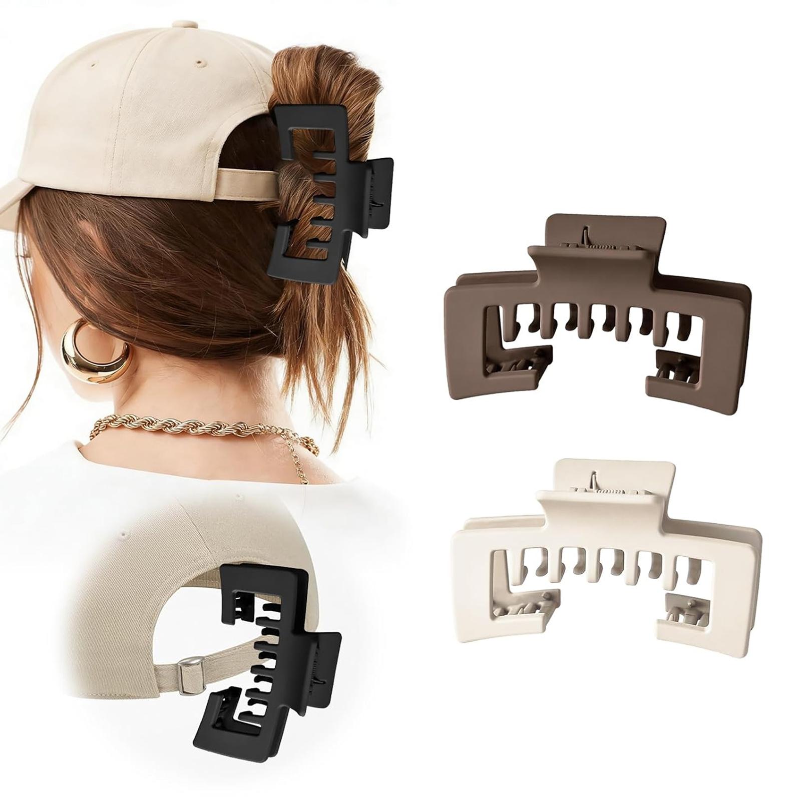 2 PCS Claw Clips for Baseball Caps, Strong, Non-Slip Square Design, Hair Accessory Gifts, Mixed Color for Thick and Fine Hair, Hair Clip for Hat for Women Girls