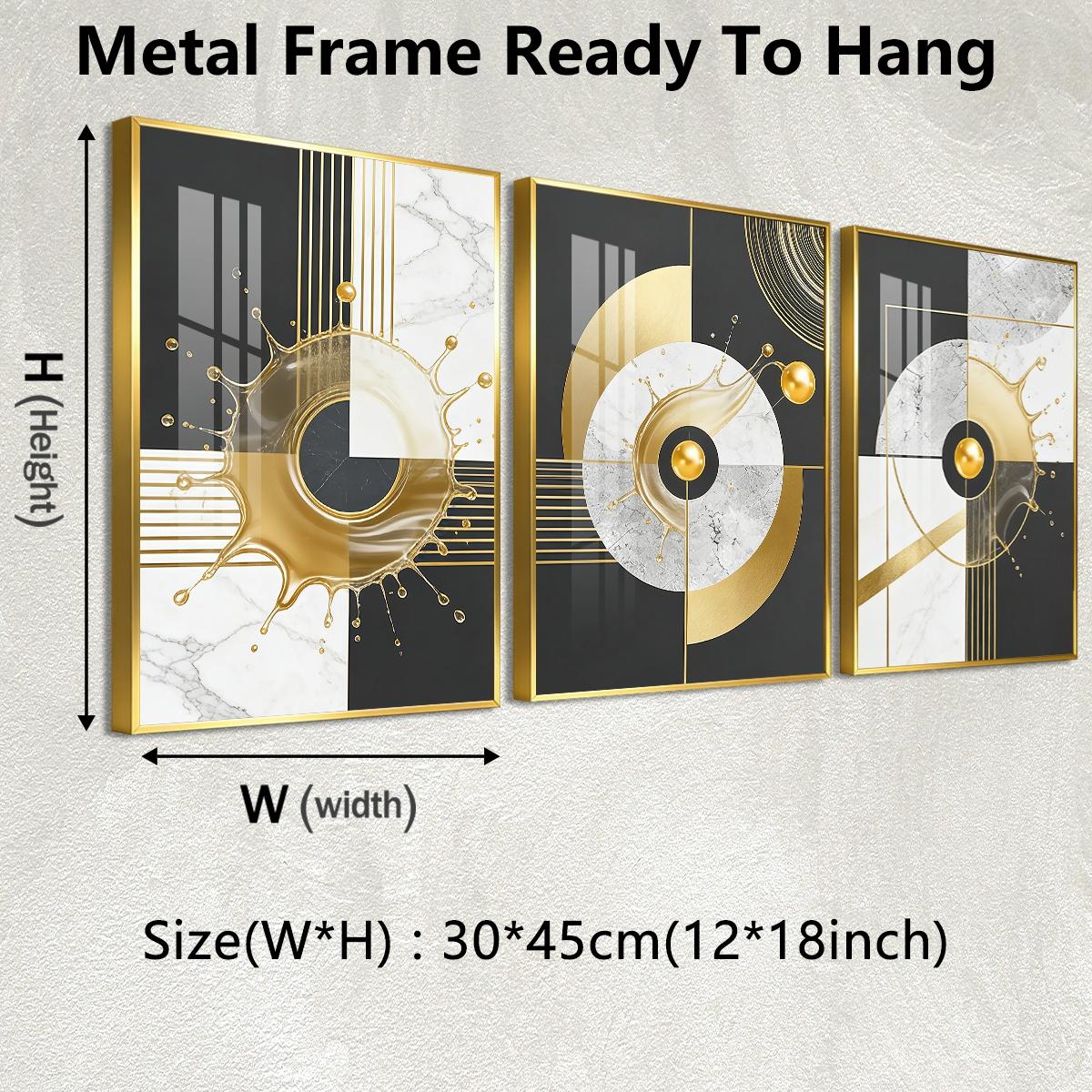 3 Counts Aluminum Alloy Framed Painting, Abstract Golden Splash Geometric Art Pictures, Home Decoration For Living Room, Bedroom, Office, Restaurant, Hallway Wall Decor, Odorless Print Artwork, Luxury Perfect Gift For Friends And Family