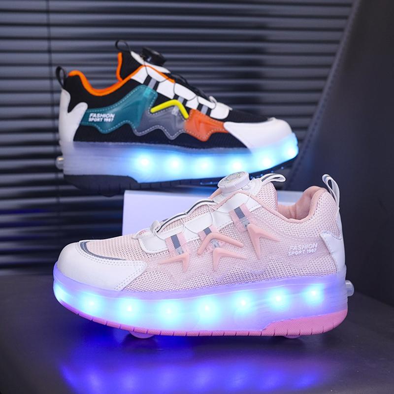 USB Charging LED Colorful Glowing Shoes, Night Light Roller Skates, Parent-Child Mesh Kids Shoes, Sports Sneakers, Fashionable Skate Shoes