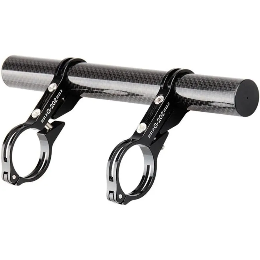 31.8mm Double Clamp Bike Handlebar Extender, Super Long Carbon Fiber Bicycle Handle Bar Extension Bracket, Multifunctional Mount Holder for Bike Light, Computer and Phone