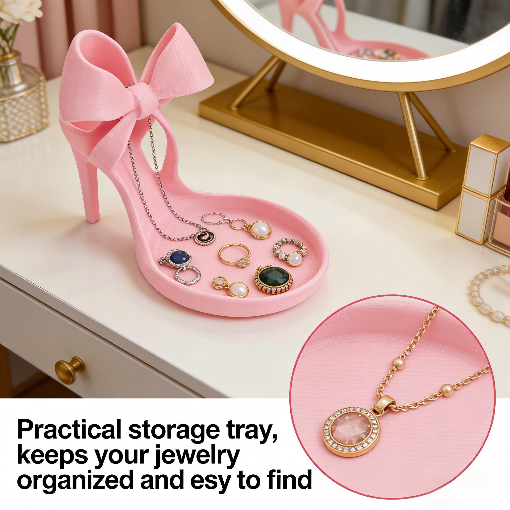 Elegant Bow Design Jewelry Stand, High Heel Shoe Display Rack, Desktop Storage Box, Plastic Material, Decorative Tray, Desktop Storage Organizer, Cute Storage Organizer