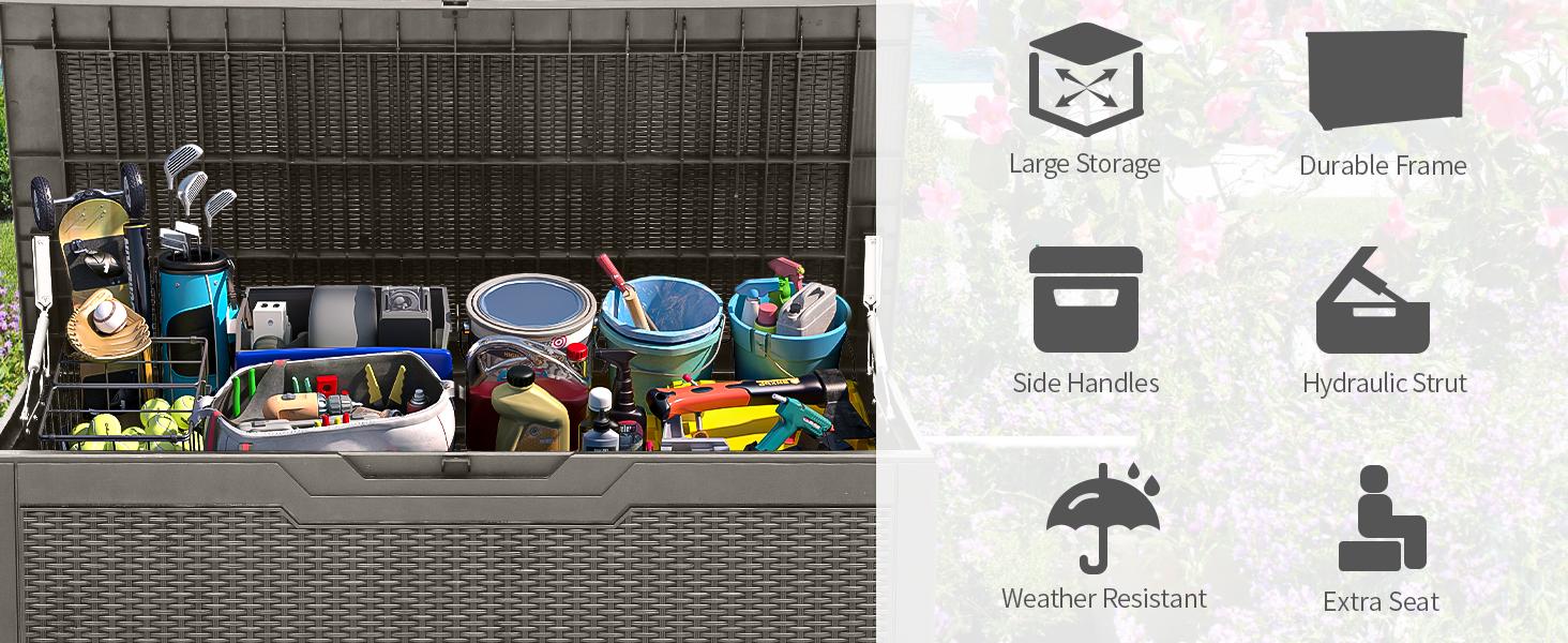 YITAHOME 100/120 Gallon Large Outdoor Storage Deck Box, Waterproof, Storage Bench with Lockable Lid for Patio, Pool Supplies, Garden Tools, Pillows, Easy Assembly