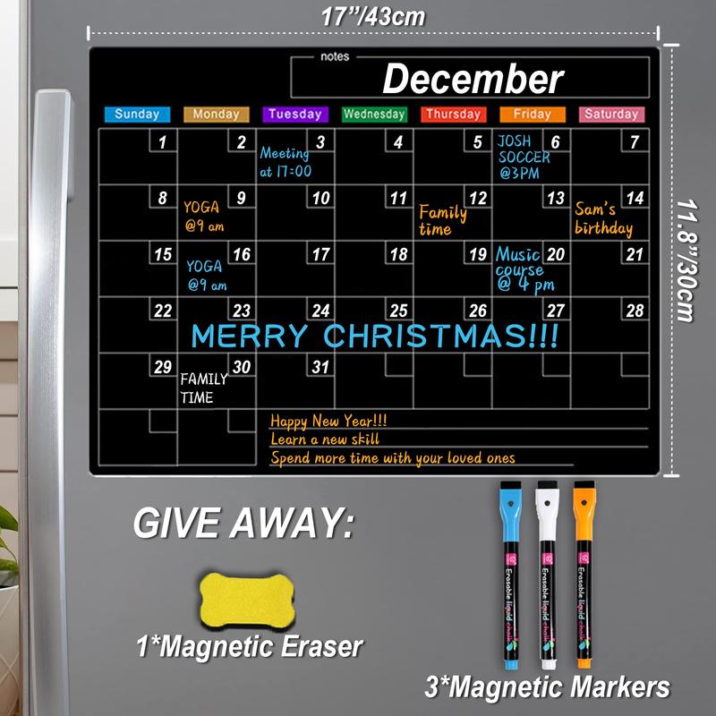Magnetic Dry Erase Calendar for Fridge, Magnetic Monthly Calendar Board with Dry Erase Markers & Eraser, Monthly Planner Board, Monthly Budget Planner for Home Kitchen
