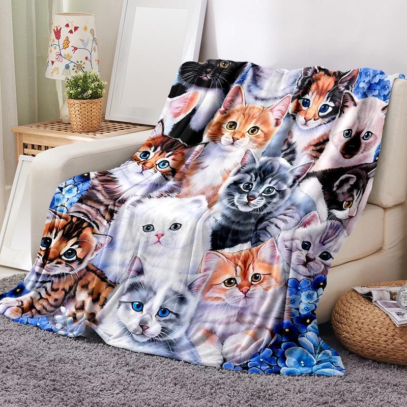 Room Decor Cat Pattern Flannel Blanket with Storage Bag, Soft Warm Napping Throw Blanket , Cozy Bedding for Office, Rest Blanket for Air-conditioned Room, Gift for Friend, Bedroom Accessories, Travel Essentials, Cartoon Pattern Blanket