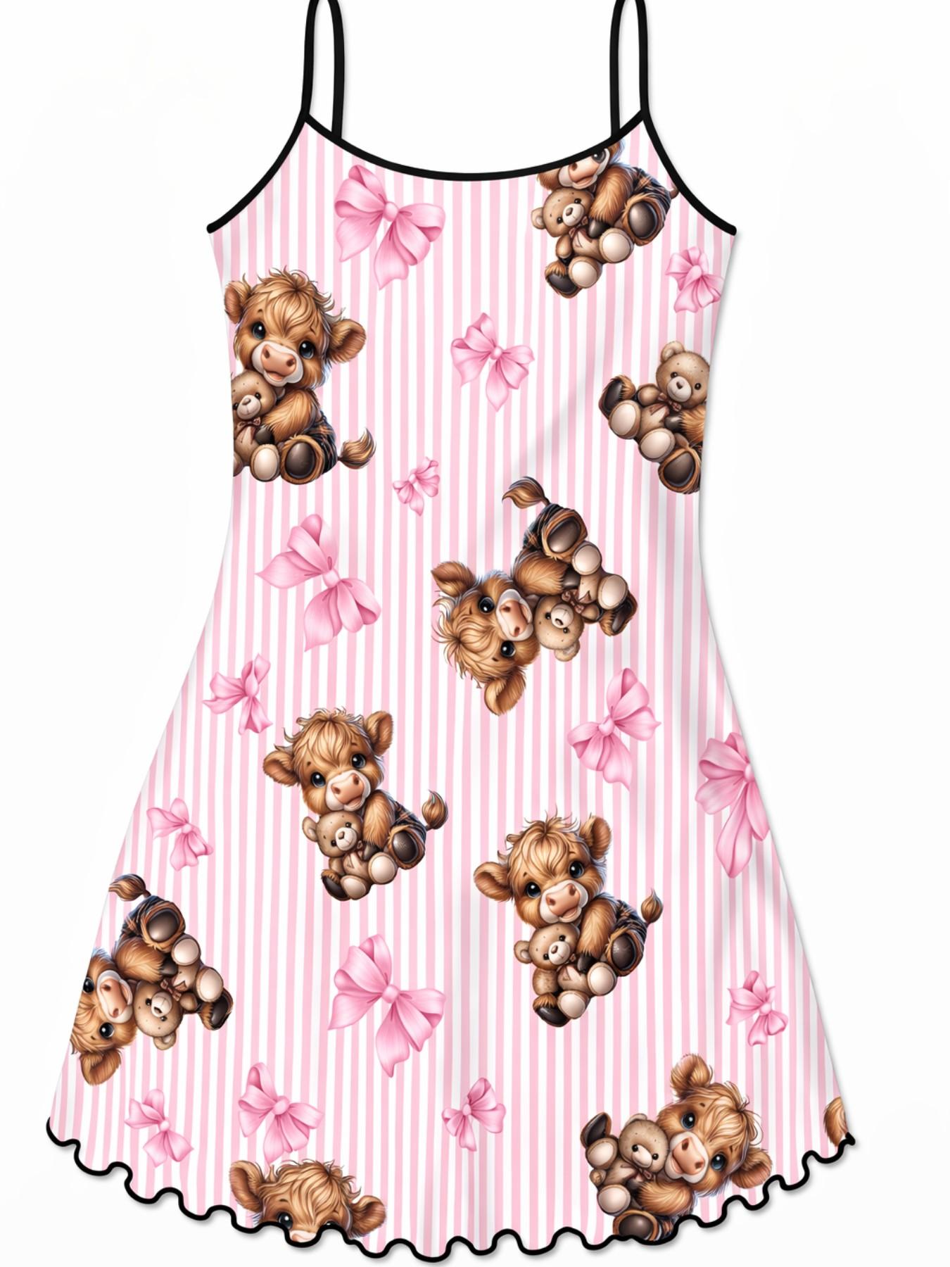 Elegant Sleeveless Side Slit Nightdress with Bow Design, Print, Comfortable Women's Sleepwear & Loungewear, Perfect for Home Wear, All Seasons, Sleeveless Cami Nightdress