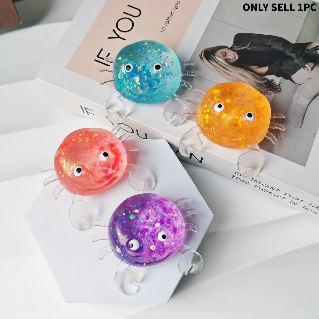 Transparent Glitter Crab Squishy Toy, Creative Stress Relief Gift, Healing Mini Present, Fun and Relaxing Fidget Toy