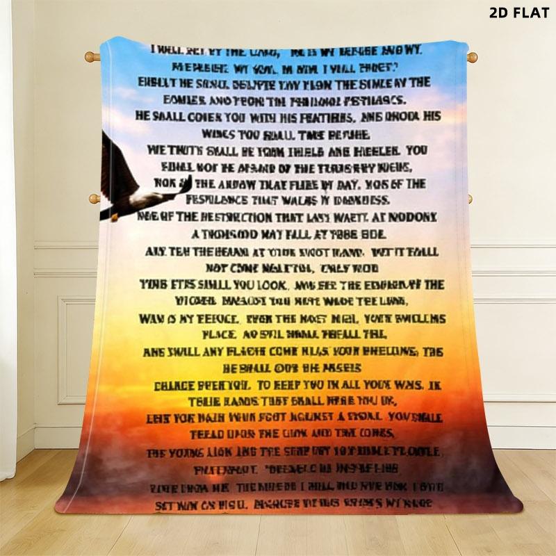 PSALM 91 Eagle Printed Throw Blanket, Single - sided Printing, Multiple Specifications Available, Serene Religious Design, Ideal for Napping/Decor, Soft Comfortable Material, Spiritual Uplifting Theme