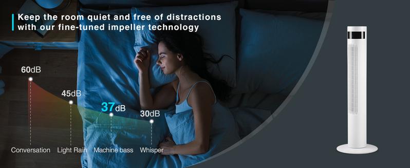 R.W.FLAME Tower Fan, Oscillation Fan with Remote Control, Standing Fan for Office, 3 Wind Modes, Time Settings, Portable Bladeless Floor Fans for Home with Children/Pets/Elders