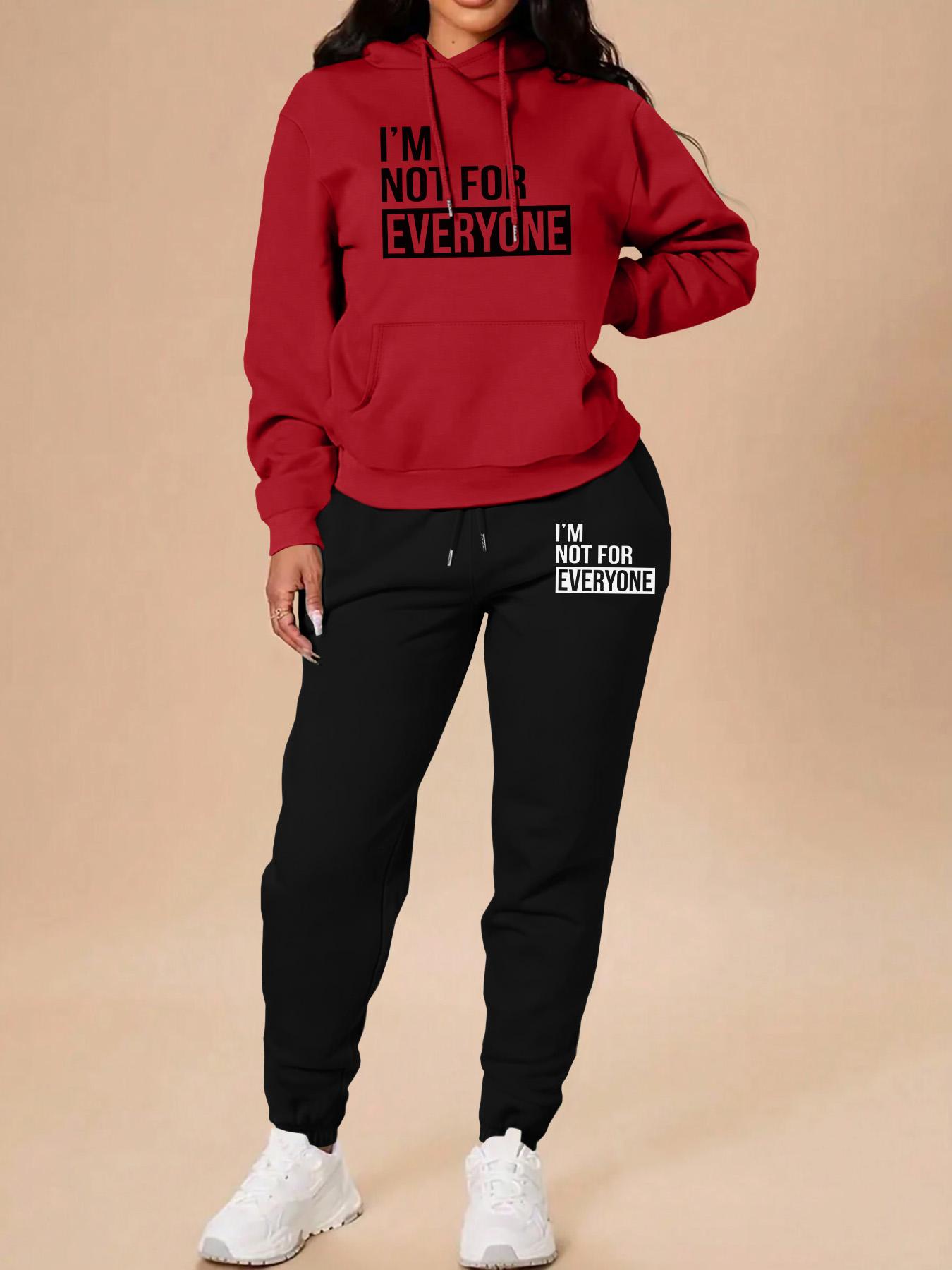 Women's Long Sleeve Hooded Sweatshirt Set, Casual Letter Print, Fall & Winter Fashion, Home & Outdoor Sports, Pocket Design, Sweatsuit Set Outfit
