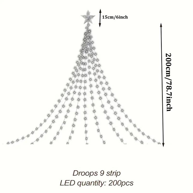 Solar Christmas Waterfall Lights, 200 LED Outdoor Waterproof String Lights, 8 Modes Fairy Lights for Holiday Decorations, Led Star Light
