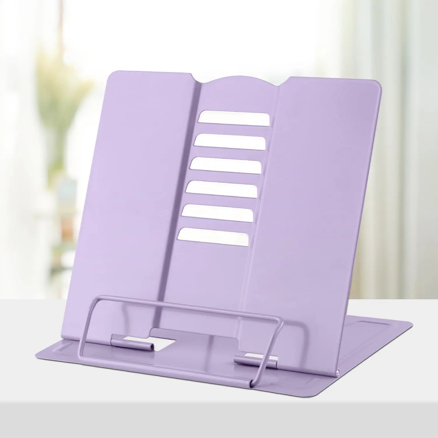 Book Stand Metal Desk Book Holder, Book Holders for Reading Hands Free, Adjustable Cookbook Documents Holder, Portable Bookstand for  Books, Textbook, Recipe, Tablet, Ipad (Light )