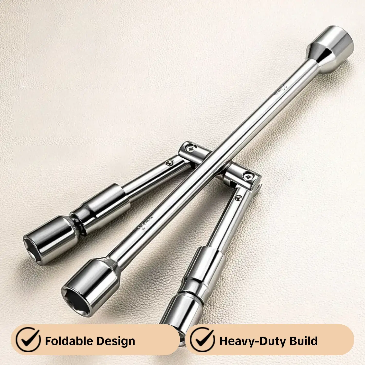 1Pc 4-Way Foldable Cross Lug Wrench, Heavy Duty Carbon Steel Tire Change Wrench, Chrome Plated Multi-Size Universal Car Wheel Repair Tool, Tire Changer Tool, Car Repair Tools