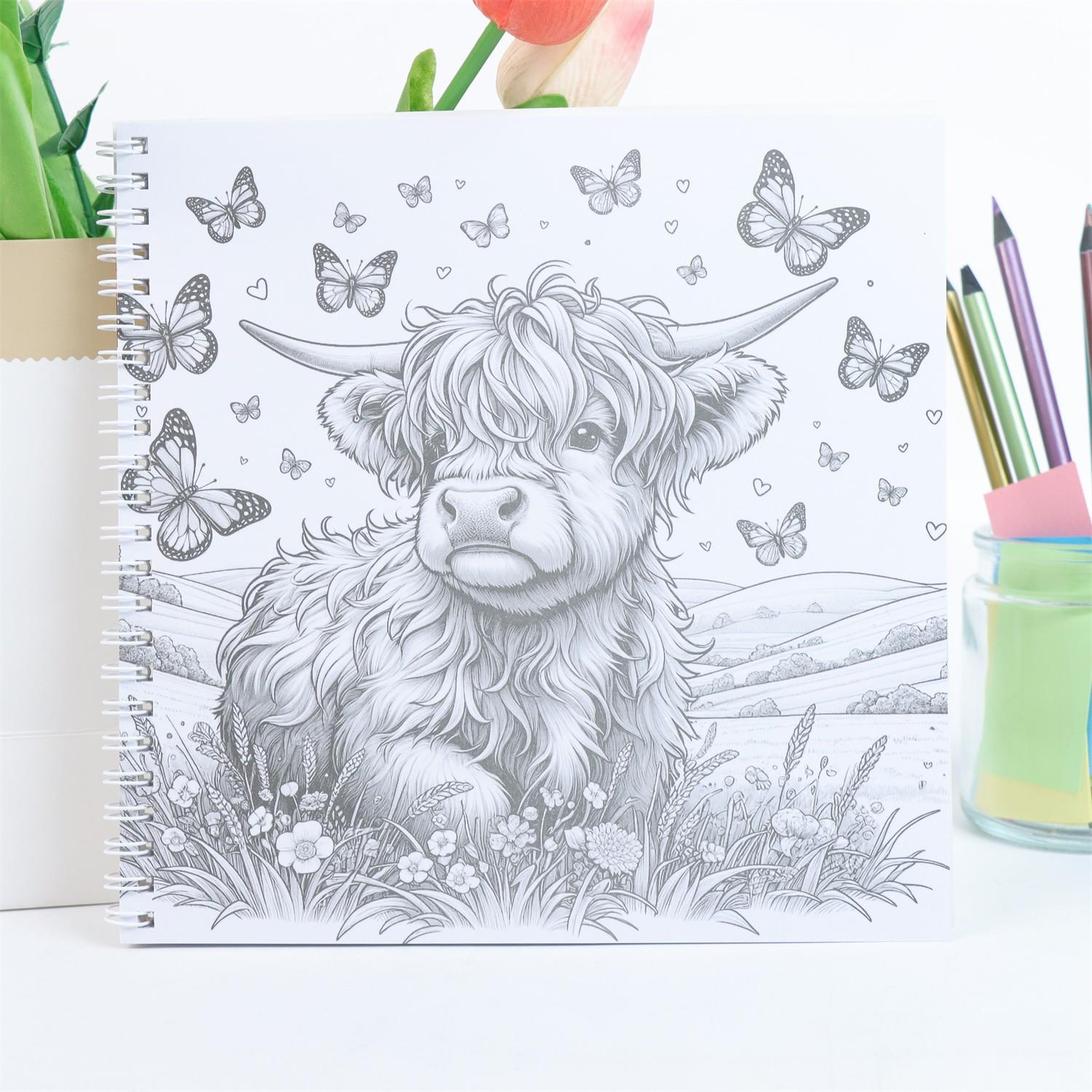 Luxury Scottish Highland Cow Design Spiral Notebook, 24 Pages, Festive Decor, Creative Expression, Christmas Gift, Durable Binding