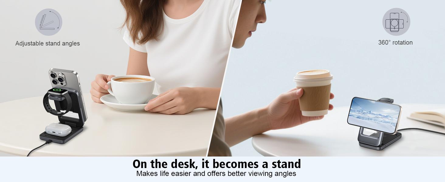 3 in 1 Magnetic Wireless Charging Station Mag-safe Charger Stand Magnetic Charger Dock 15W for iPhone 16 15 14 13 12 Series, For iwatch 3- 10 SE/Ultra, For Air  2-4 Pro, Space-saving, Exquisite Gift