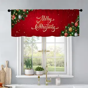 1pc Christmas and New Year printed kitchen curtains Christmas holiday background. Christmas curtains valance window treatment living room bedroom home decor 54 x 18 inch